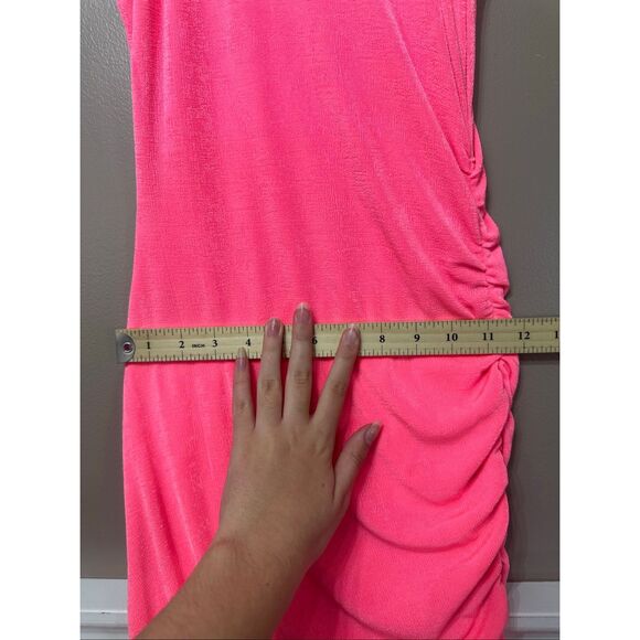 NWT SER.O.YA Delta Neon Pink High Neck Bodycon Ruched Dress Women's Small - Picture 9 of 12